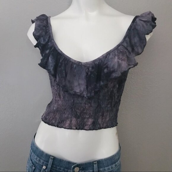 AE Soft & Sexy Off Shoulder Ruffle Tie Dye elasticized Crop top - Picture 3 of 7